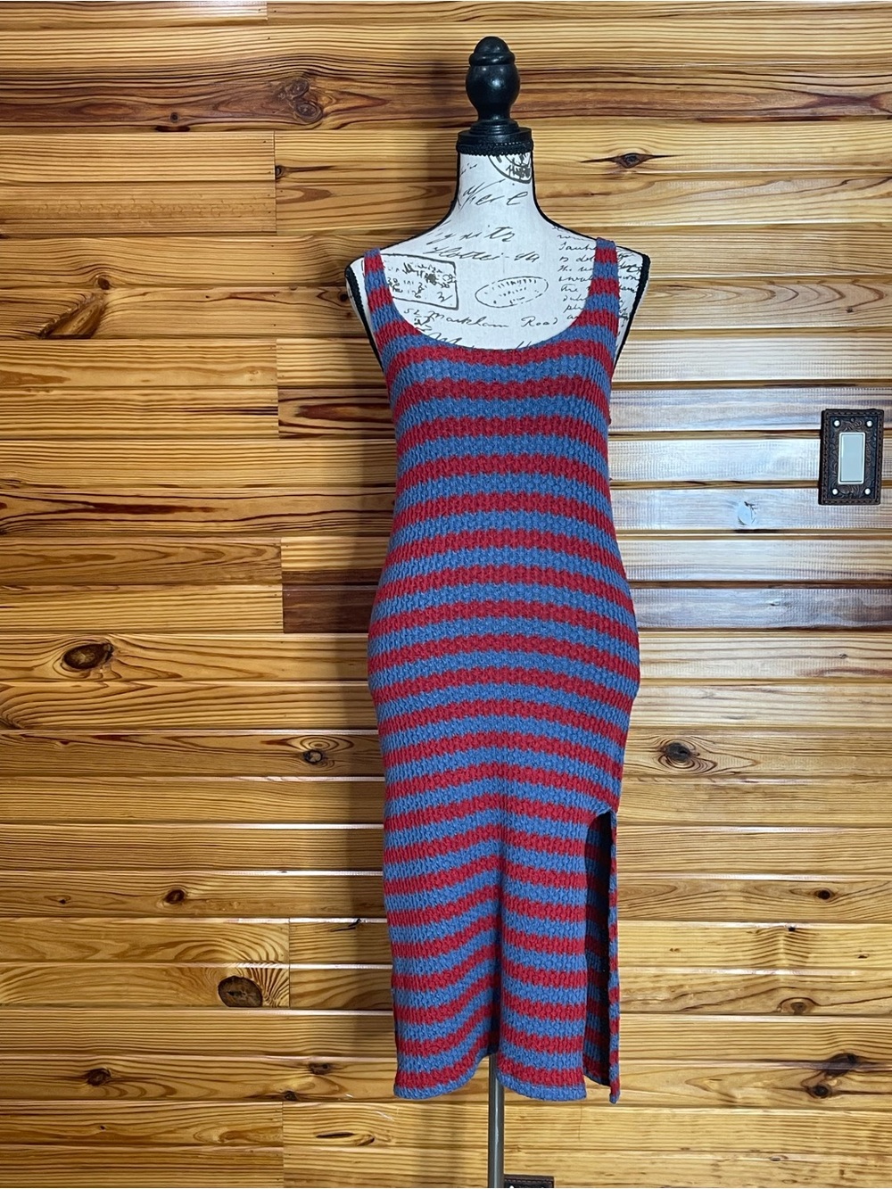 Anthropologie Striped Knit Midi Dress in Red and Blue